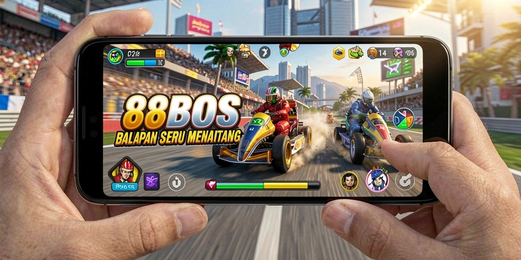 Screenshot utama 88BOS menampilkan aksi balapan mendebarkan.