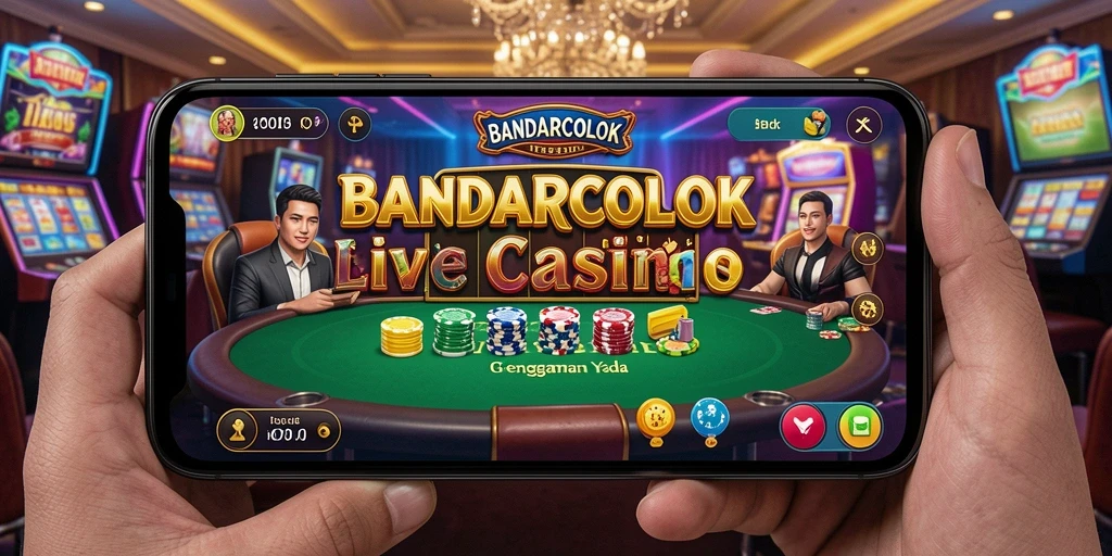 Screenshot gameplay BANDARCOLOK dengan dealer langsung dan suasana kasino.