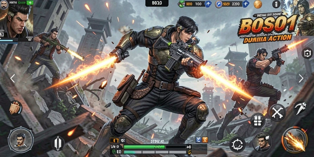 Screenshot gameplay menunjukkan aksi seru dalam game BOS01.