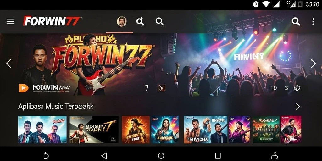 Tampilan aplikasi FORWIN77 dengan berbagai pilihan musik.
