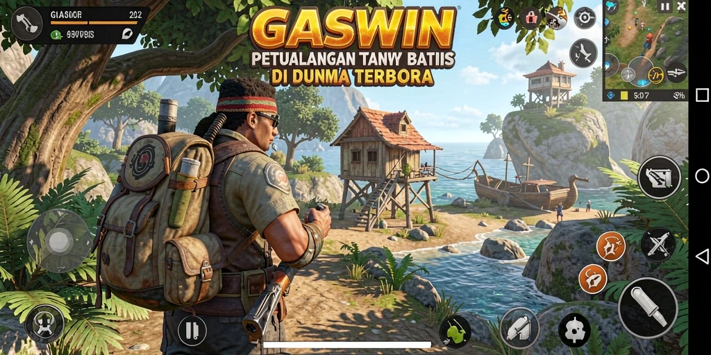 Tampilan gameplay GASWIN yang mengesankan di dunia terbuka.