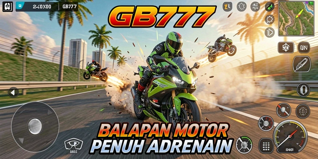 Gameplay GB777 yang intens dan menegangkan saat balapan motor.