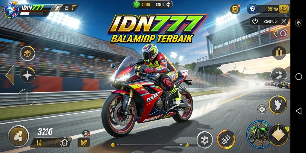 Tampilan gameplay seru dari IDN777 dengan aksi balap motor yang mendebarkan.
