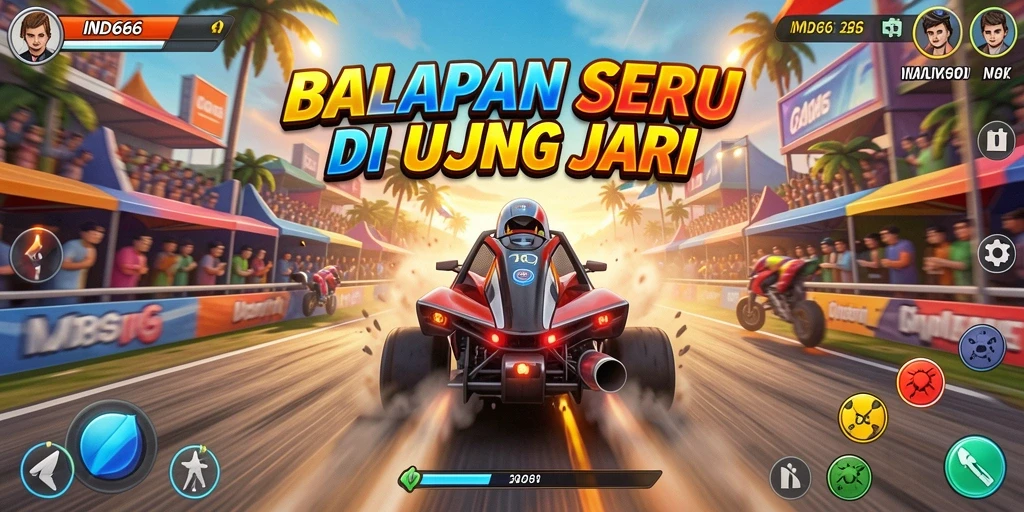 Tangkapan layar gameplay IND666 yang menampilkan aksi balapan yang mendebarkan.