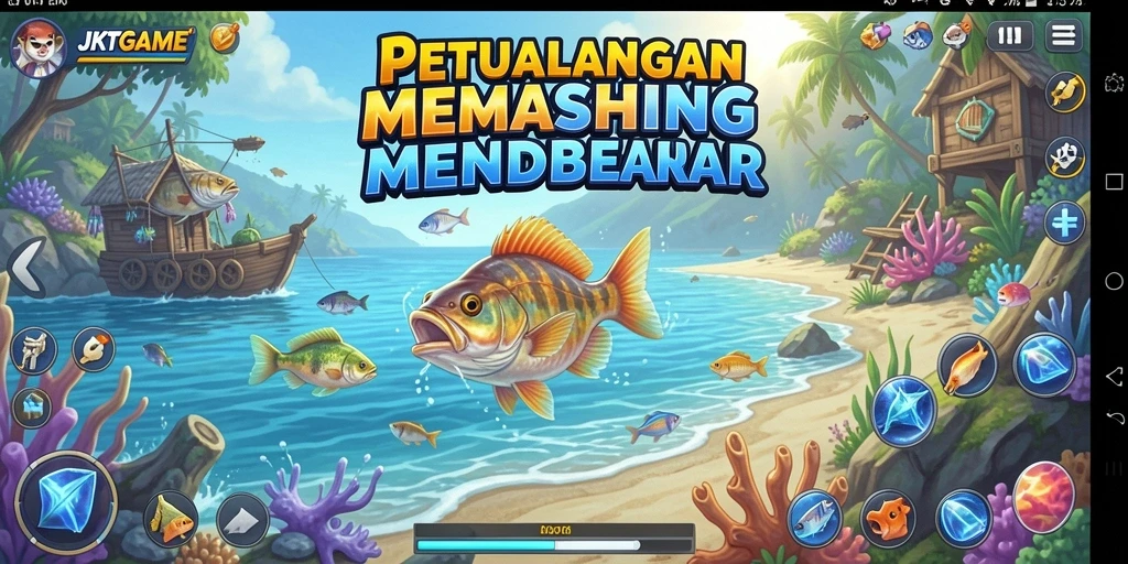 Screenshot menampilkan gameplay yang realistis dalam memancing ikan.