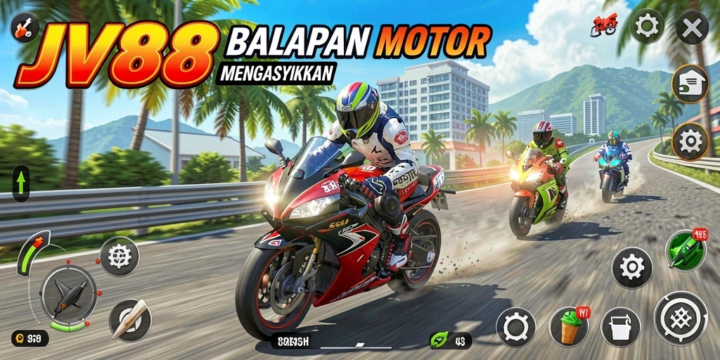 Gameplay seru JV88 dengan balapan motor yang mendebarkan.