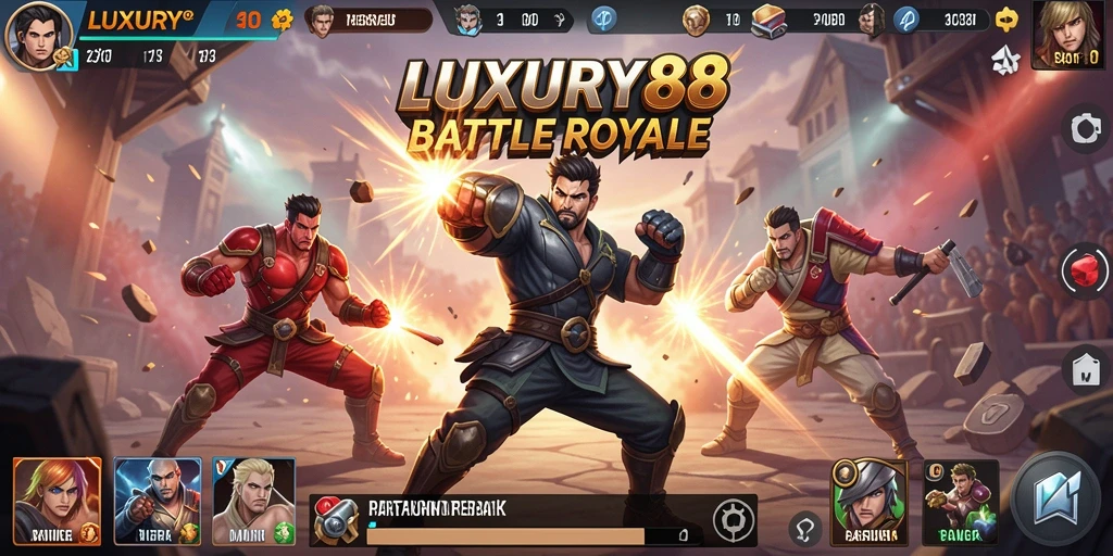 Tangkapan layar menunjukkan aksi seru dalam permainan Battle Royale LUXURY88.