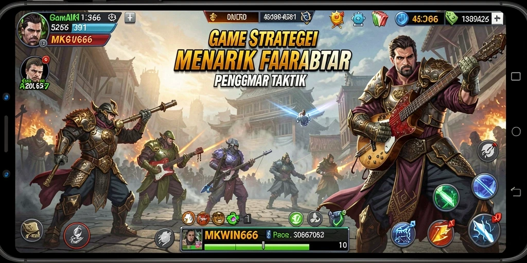Tampilan gameplay <strong>MKWIN666</strong> yang menunjukkan pertempuran strategi yang mendebarkan.