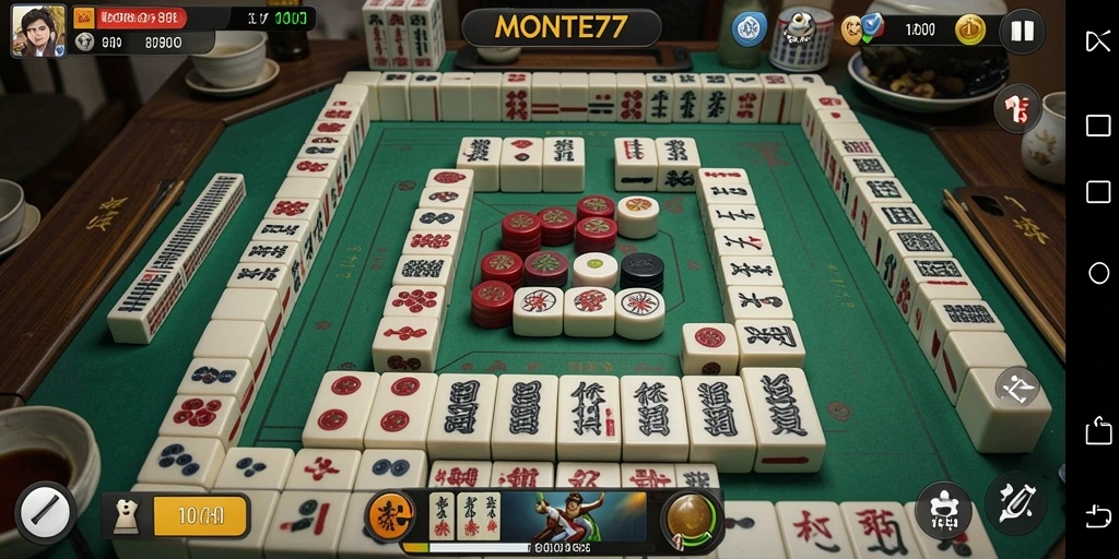 Tampilan gameplay menarik dari MONTE77 dengan elemen Mahjong.