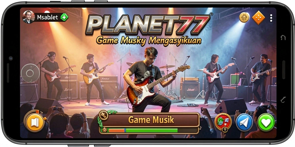 Tangkapan layar dalam game PLANET77 menampilkan gameplay musik yang menarik.