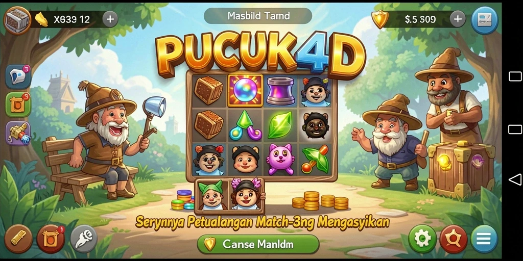 Gameplay seru PUCUK4D dengan tantangan Match-3 menarik.