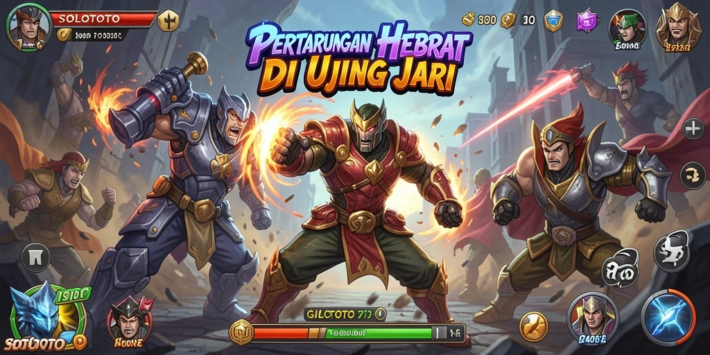 Tangkapan layar menunjukkan pertarungan epik dengan karakter dari SOLOTOTO.