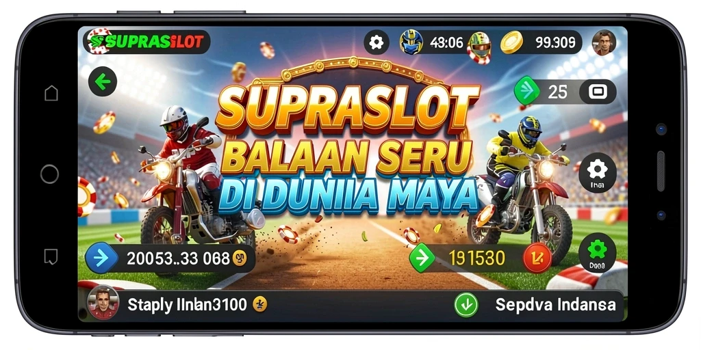 Tangkapan layar gameplay <strong>SUPRASLOT</strong> yang menunjukkan aksi balapan mendebarkan.